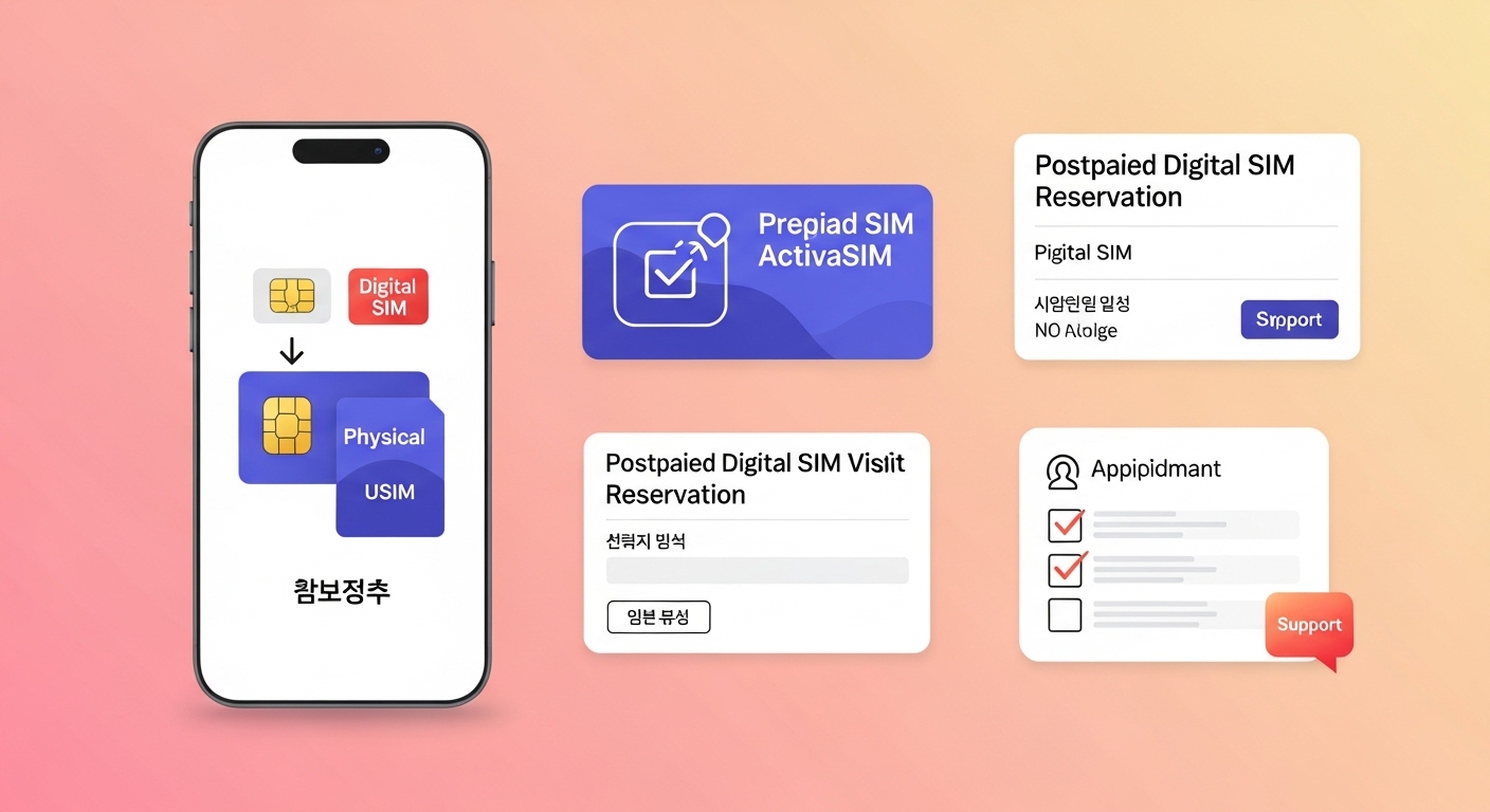 휴대폰의 디지털 SIM 개통을 설명하는 이미지