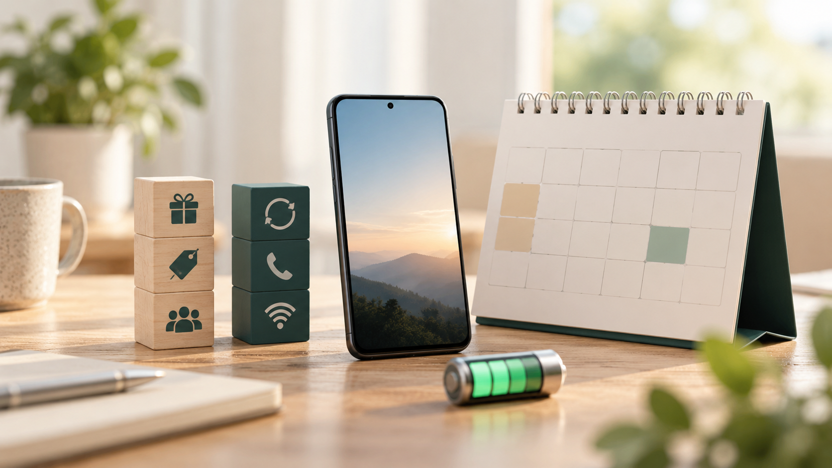 휴대폰과 달력으로 요금·혜택 종료와 충전을 구분하는 이미지